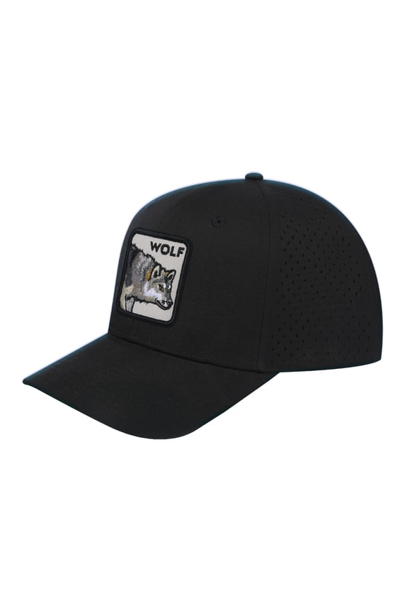 Unisex Embroidered The Wolf, 6-Panel Microfiber Laser hole Trucker Hat, Black/Black, Adjustable Fit