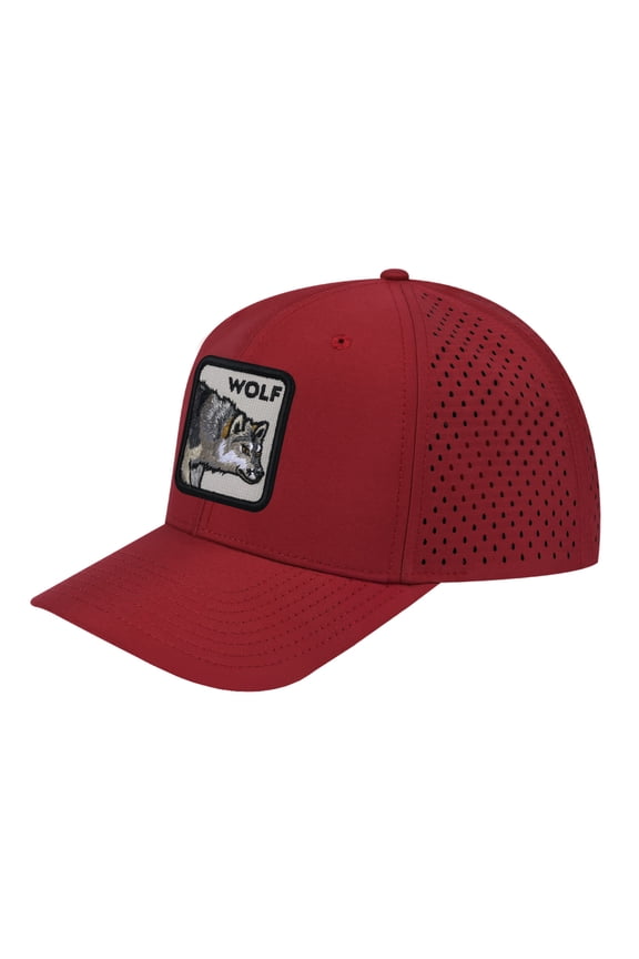 Unisex Embroidered The Wolf, 6-Panel Microfiber Laser hole Trucker Hat, Dark Red/Dark Red, Adjustable Fit