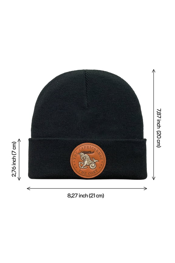Unisex Embroidered and laser-engraved Capricorn Zodiac (December 22, January 19), Knitted Soft Warm Unisex Beanie, Black, Adjustable Fit