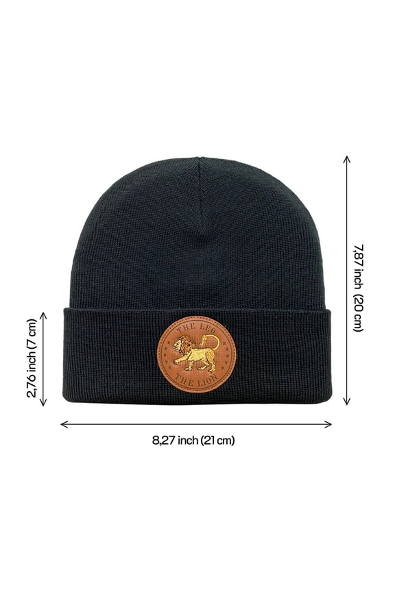 Unisex Embroidered and laser-engraved Leo Zodiac (July 23, August 22), Knitted Soft Warm Unisex Beanie, Black, Adjustable Fit
