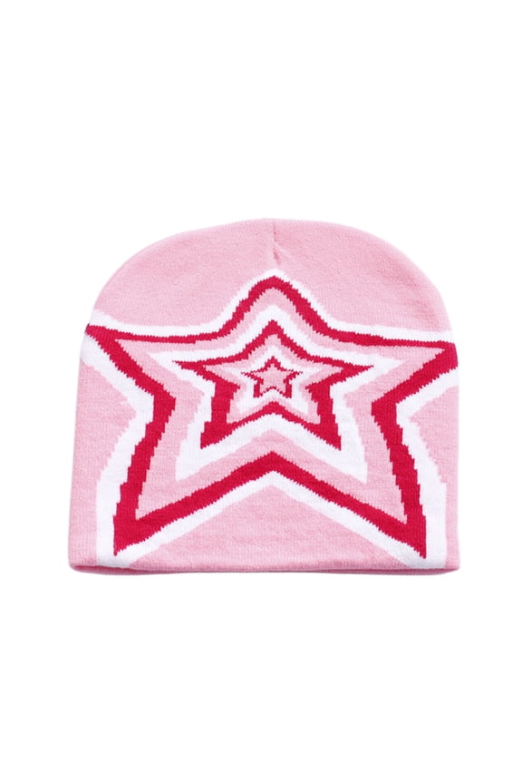 Unisex English Style Fine Knit Hat - Embroidered Star Unique Design, Stretchy Fit Warm Versatile Pull-On Cold Weather Cap,Size:One Size