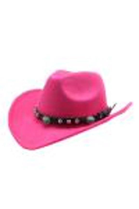 Unisex Ethnic Cowboy Hat, Tibetan Western Style Rivet Detail Felt Jazz Hat, Bohemian Statement Hat for Festivals or Themed Parties,Hot Pink