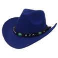 thumbnail image 1 of Unisex Ethnic Western Cowboy Hat Felt Wide Brim with Rivets Upturned Edge Tibetan Style Jazz Hat for Men Women Costume Party Stage Festival, 1 of 4