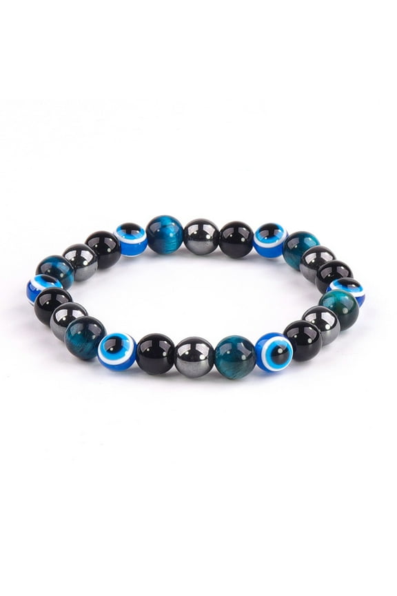 Unisex Evil Eye Bracelet - Tiger Eye, Obsidian & Hematite Style Beads - Protection & Style