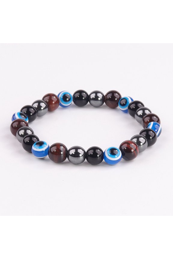 Unisex Evil Eye Bracelet - Tiger Eye, Obsidian & Hematite Style Beads - Protection & Style