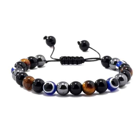 Unisex Evil Eye Bracelet - Tiger Eye, Obsidian & Hematite Style Beads - Protection & Style