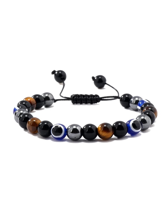 Unisex Evil Eye Bracelet - Tiger Eye, Obsidian & Hematite Style Beads - Protection & Style