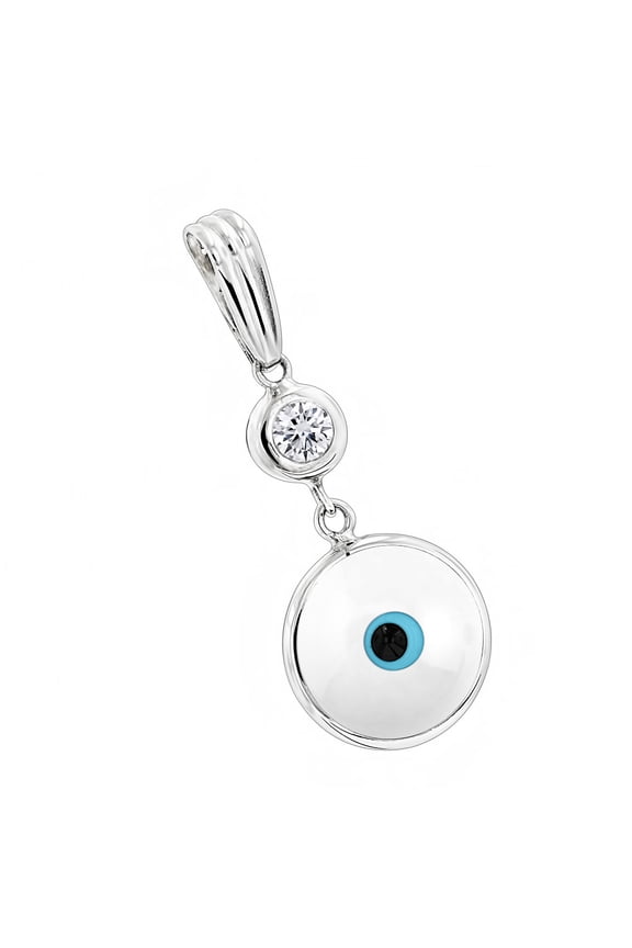 Unisex Evil Eye Jewelry 14K Natural 0.1 Ctw Diamond Pendant White Color (White Gold)