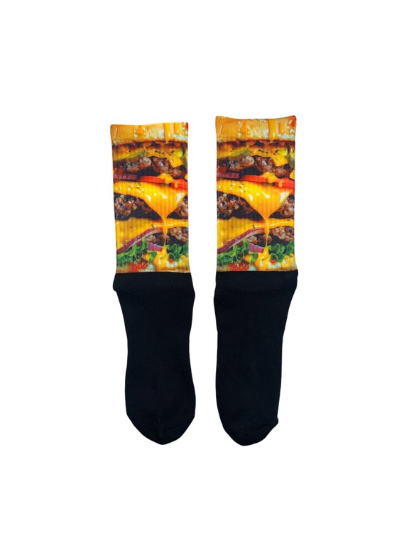 Unisex Extra Large Sole Food Cheeseburger Sublimated Socks by Thread Pros