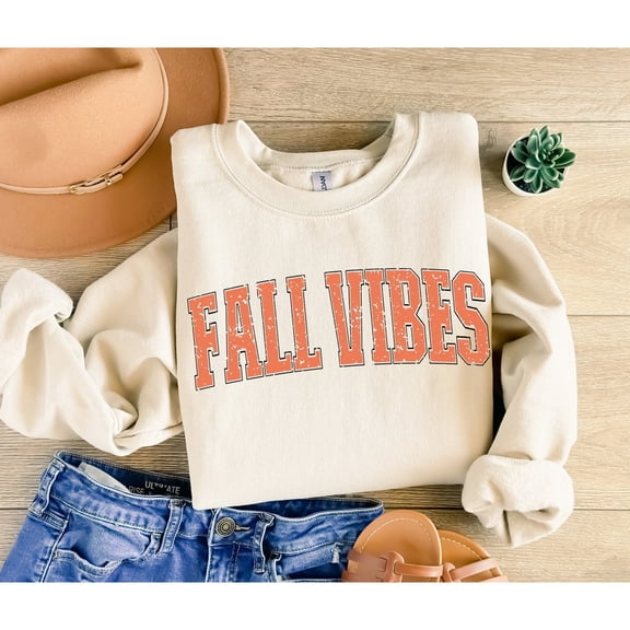 Unisex 'FALL VIBES' Sweatshirt - Fashionable & Warm Autumn-Winter Style
