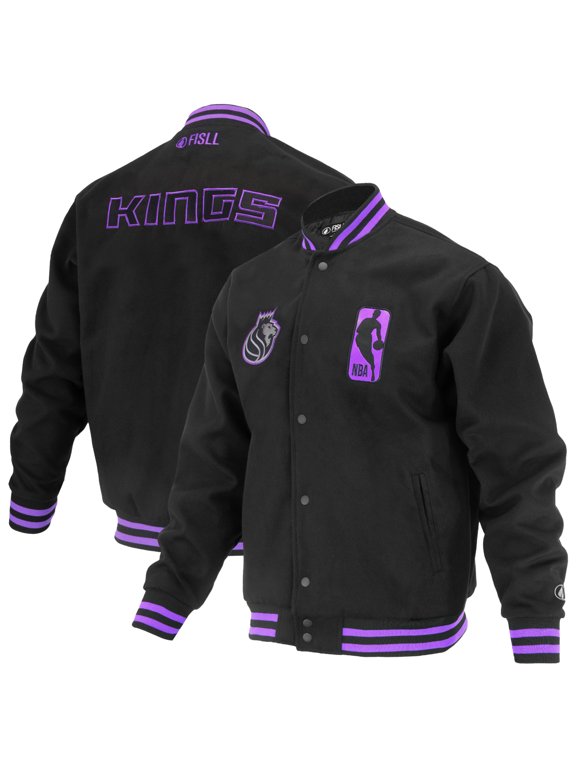 Unisex FISLL Black Sacramento Kings Logoman Shadow Collection Full-Snap Varsity Jacket