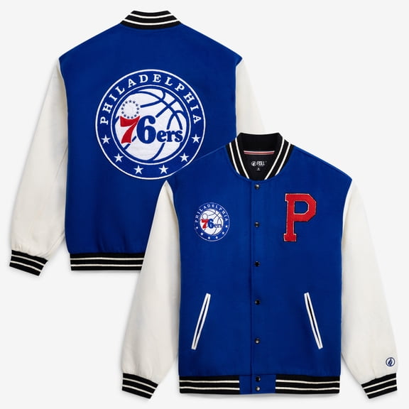 Unisex FISLL Blue/Cream Philadelphia 76ers Full-Snap Varsity Jacket