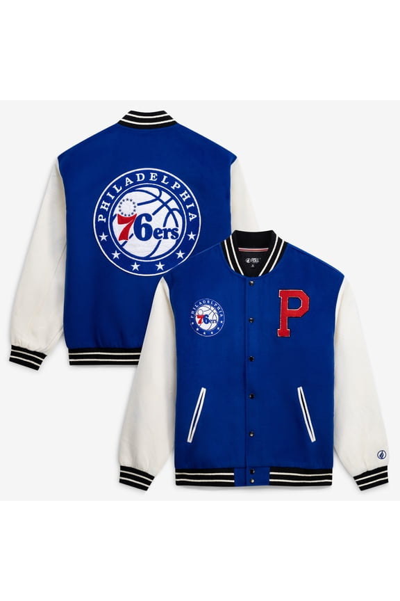 Unisex FISLL Blue/Cream Philadelphia 76ers Full-Snap Varsity Jacket