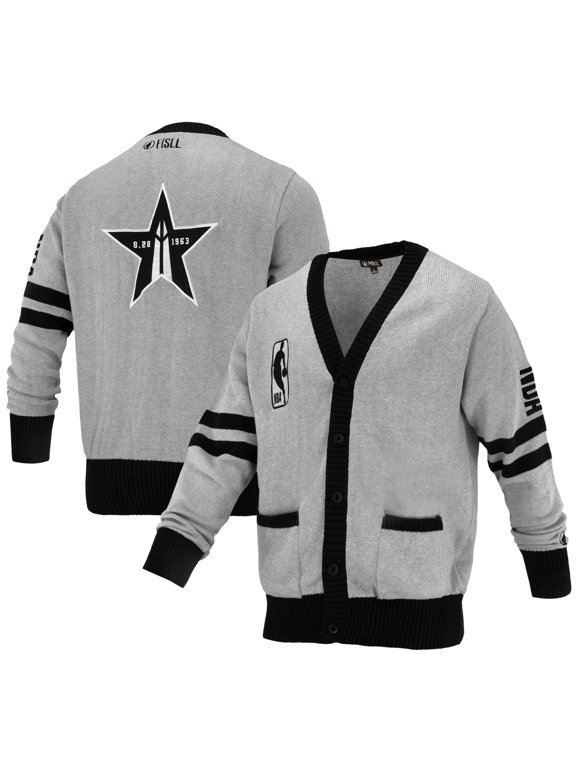 Unisex FISLL Gray NBA Logoman Shadow Collection Full-Button Cardigan Sweater