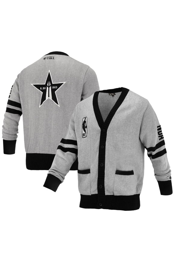 Unisex FISLL Gray NBA Logoman Shadow Collection Full-Button Cardigan Sweater