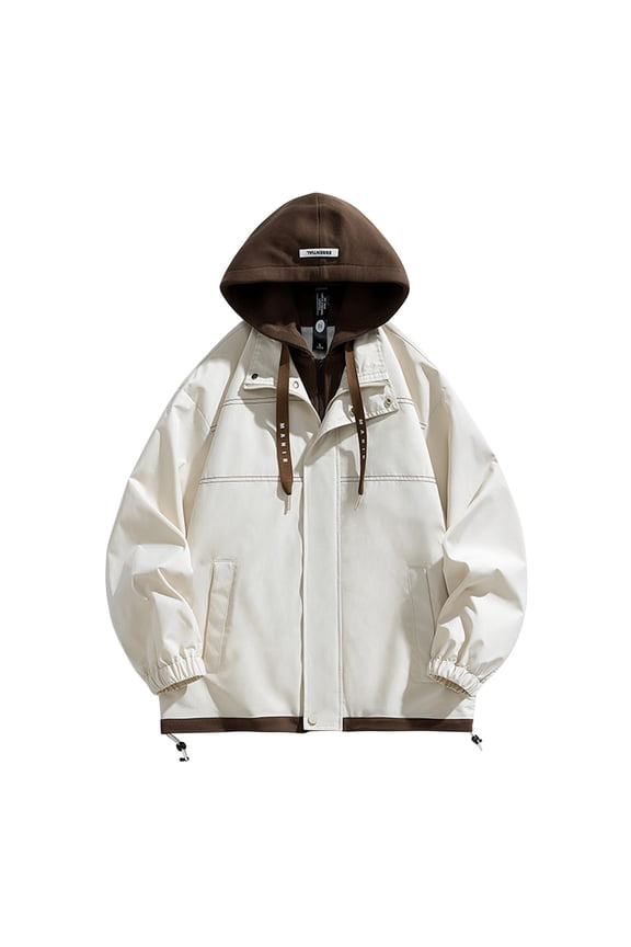 Unisex Fake Two-Piece Hooded Windbreaker - Waterproof Wind-Resistant Lightweight Jacket with Drawstring Hood (Spring/Fall Streetwear/Daily)