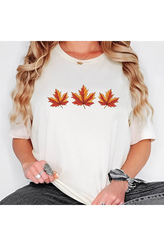 Unisex Fall Maple Leaves T-Shirt – Casual Crew Neck Graphic Tee