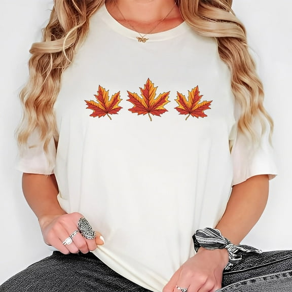 Unisex Fall Maple Leaves T-Shirt – Casual Crew Neck Graphic Tee