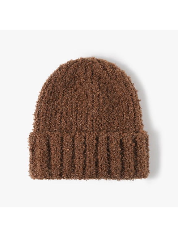 Unisex Fall Winter Mohair Boucle Soft Warm Cuffed Rollup Beanie Korea Knit Skull Ski Cuffed Hat