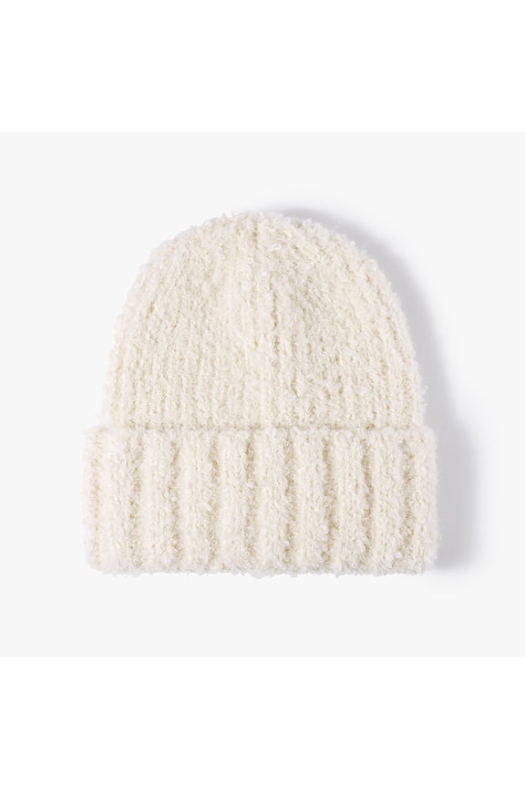 Unisex Fall Winter Mohair Boucle Soft Warm Cuffed Rollup Beanie Korea Knit Skull Ski Cuffed Hat