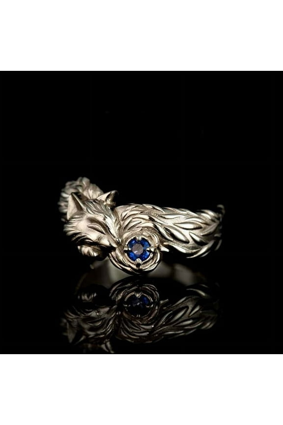 Unisex Fashion Alloy Fox Ring with Artificial Gem Inlay Electroplated Finish Retro Design Statement Jewelry Gift