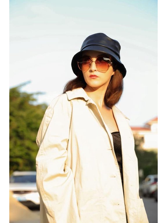 Unisex Fashion Bucket Hat PU Leather Waterproof Hat for Women Men Fishmen Cap Rain Hats