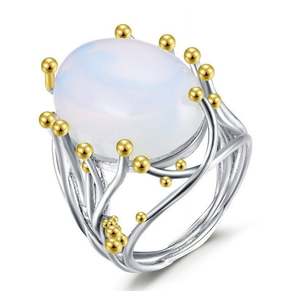 Unisex Ring Fashion Retro Moonstone Ring Wide Face Statement Ring Zinc Alloy Electroplated Geometric Ring Artificial