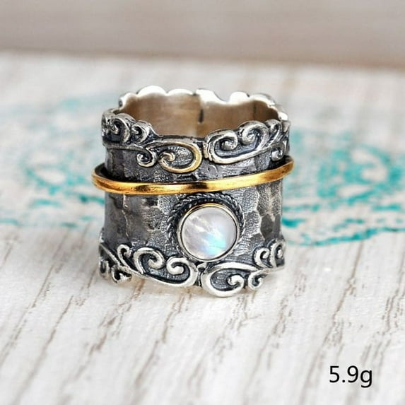 Unisex Ring Fashion Retro Moonstone Ring Wide Face Statement Ring Zinc Alloy Electroplated Geometric Ring Artificial