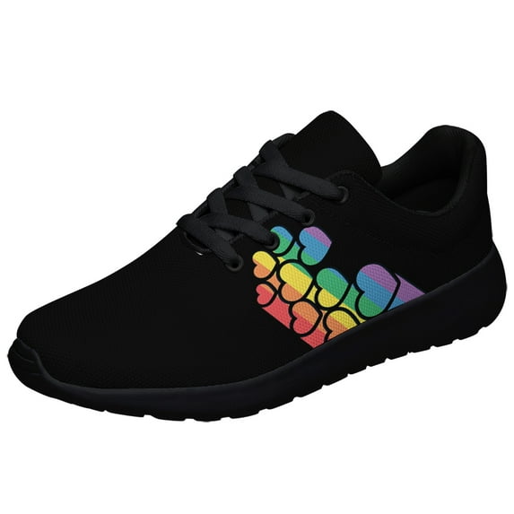 Unisex Fashion Rainbow Shoes, LGBT Sneakers for Men Women, Lightweight Breathable Running Walking Shoes Black Size 10