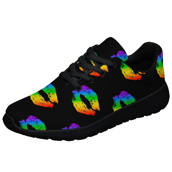 Unisex Fashion Rainbow Shoes, LGBT Sneakers for Men Women, Lightweight Breathable Running Walking Shoes Black Size 12