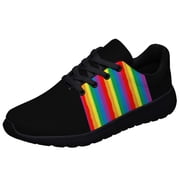 Unisex Fashion Rainbow Shoes, LGBT Sneakers for Men Women, Lightweight Breathable Running Walking Shoes Black Size 4.5