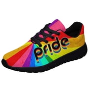 Unisex Fashion Rainbow Shoes, LGBT Sneakers for Men Women, Lightweight Breathable Running Walking Shoes Black Size 5