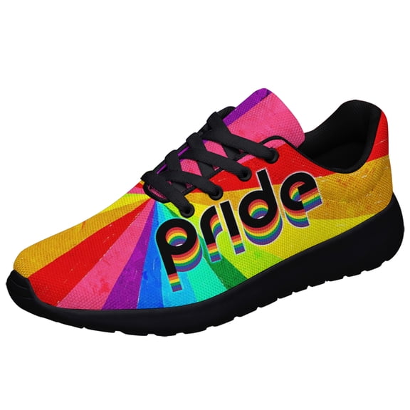 Unisex Fashion Rainbow Shoes, LGBT Sneakers for Men Women, Lightweight Breathable Running Walking Shoes Black Size 5