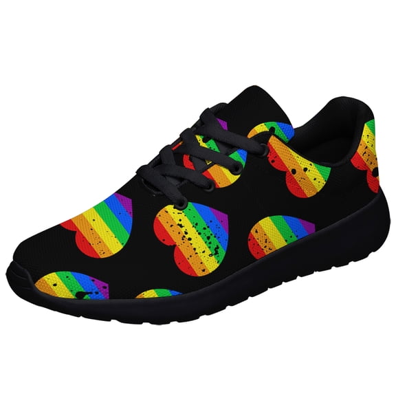 Unisex Fashion Rainbow Shoes, LGBT Sneakers for Men Women, Lightweight Breathable Running Walking Shoes Black Size 7