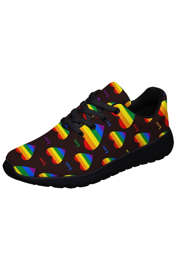 Unisex Fashion Rainbow Shoes, LGBT Sneakers for Men Women, Lightweight Breathable Running Walking Shoes Black Size 8
