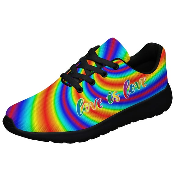 Unisex Fashion Rainbow Shoes, LGBT Sneakers for Men Women, Lightweight Breathable Running Walking Shoes Black Size 9.5