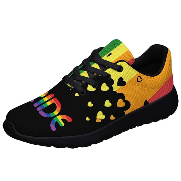Unisex Fashion Rainbow Shoes, LGBT Sneakers for Men Women, Lightweight Breathable Running Walking Shoes Black Size 9