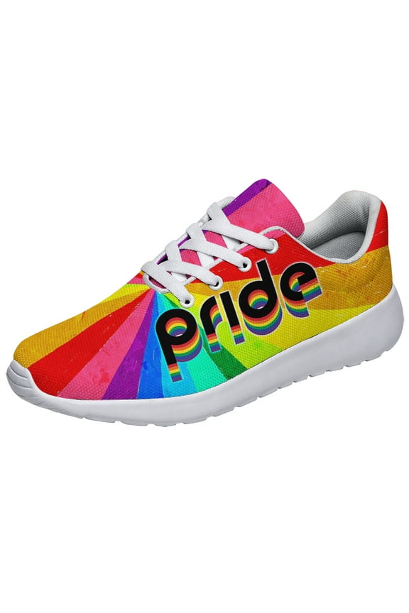 Unisex Fashion Rainbow Shoes, LGBT Sneakers for Men Women, Lightweight Breathable Running Walking Shoes White Size 11
