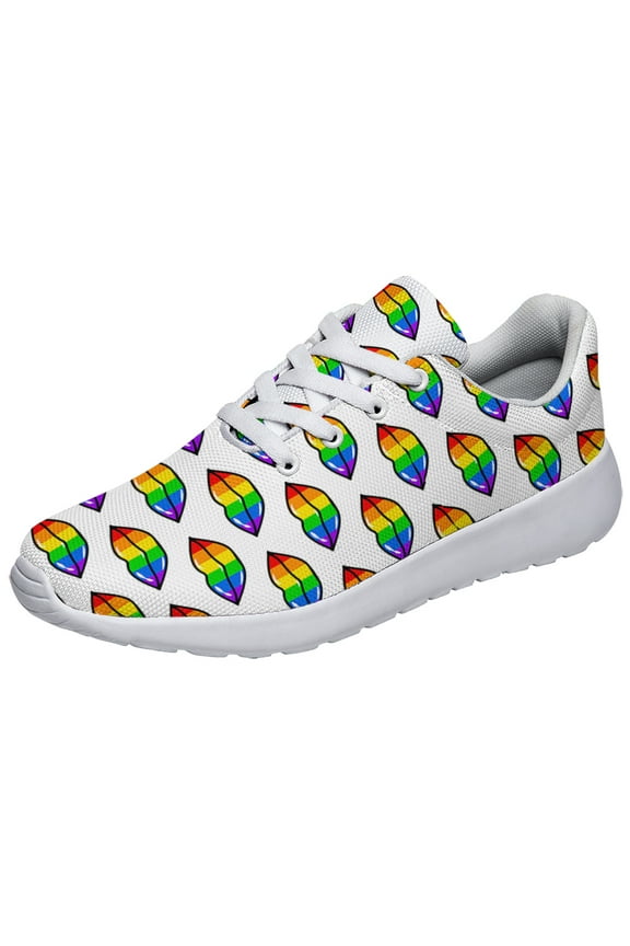 Unisex Fashion Rainbow Shoes, LGBT Sneakers for Men Women, Lightweight Breathable Running Walking Shoes White Size 11