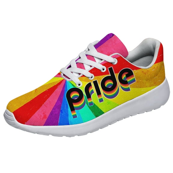 Unisex Fashion Rainbow Shoes, LGBT Sneakers for Men Women, Lightweight Breathable Running Walking Shoes White Size 3.5