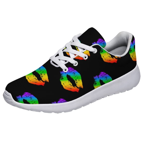 Unisex Fashion Rainbow Shoes, LGBT Sneakers for Men Women, Lightweight Breathable Running Walking Shoes White Size 3.5