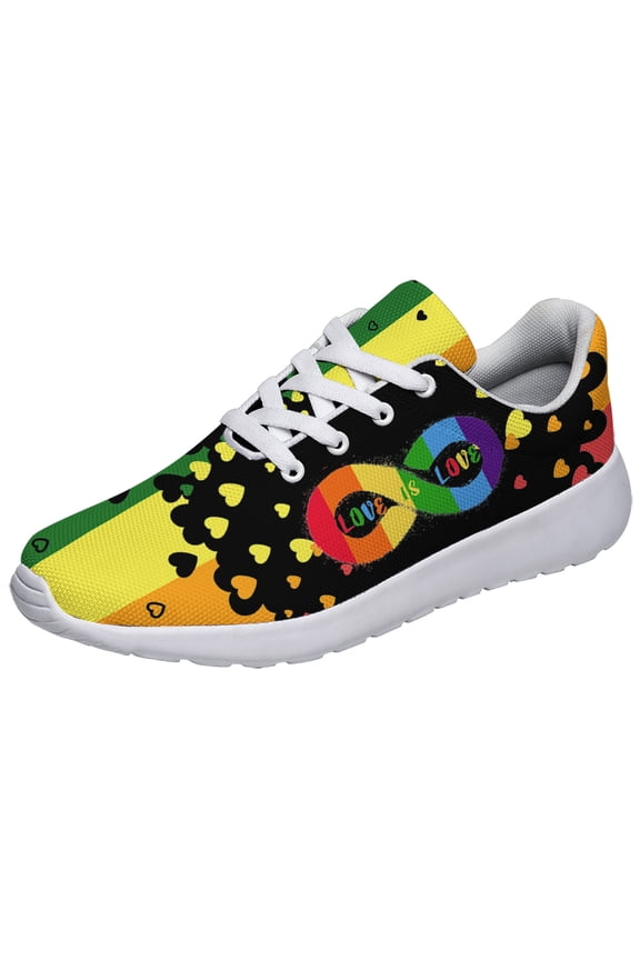 Unisex Fashion Rainbow Shoes, LGBT Sneakers for Men Women, Lightweight Breathable Running Walking Shoes White Size 4