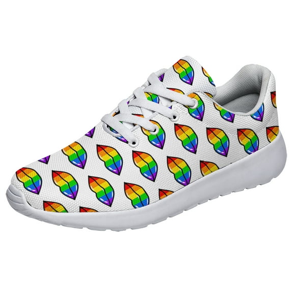 Unisex Fashion Rainbow Shoes, LGBT Sneakers for Men Women, Lightweight Breathable Running Walking Shoes White Size 6