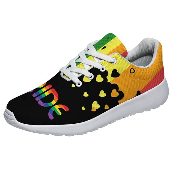 Unisex Fashion Rainbow Shoes, LGBT Sneakers for Men Women, Lightweight Breathable Running Walking Shoes White Size 8.5