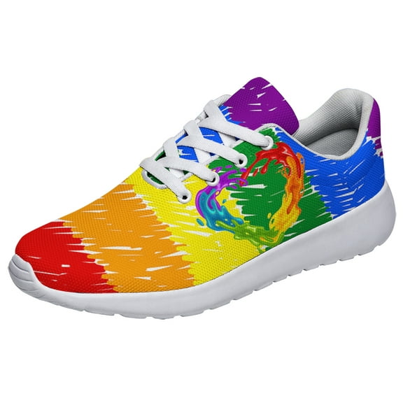 Unisex Fashion Rainbow Shoes, LGBT Sneakers for Men Women, Lightweight Breathable Running Walking Shoes White Size 8
