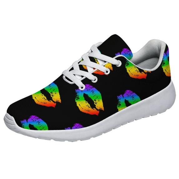 Unisex Fashion Rainbow Shoes, LGBT Sneakers for Men Women, Lightweight Breathable Running Walking Shoes White Size 9.5