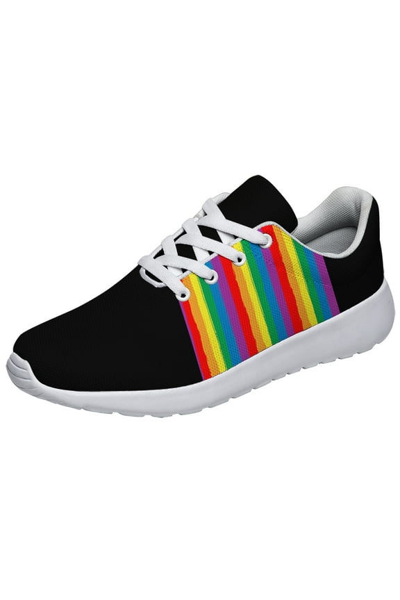Unisex Fashion Rainbow Shoes, LGBT Sneakers for Men Women, Lightweight Breathable Running Walking Shoes White Size 9