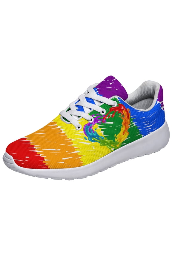 Unisex Fashion Rainbow Shoes, LGBT Sneakers for Men Women, Lightweight Breathable Running Walking Shoes White Size 9