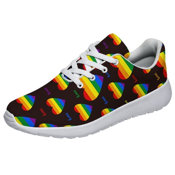 Unisex Fashion Rainbow Shoes, LGBT Sneakers for Men Women, Lightweight Breathable Running Walking Shoes White Size 9