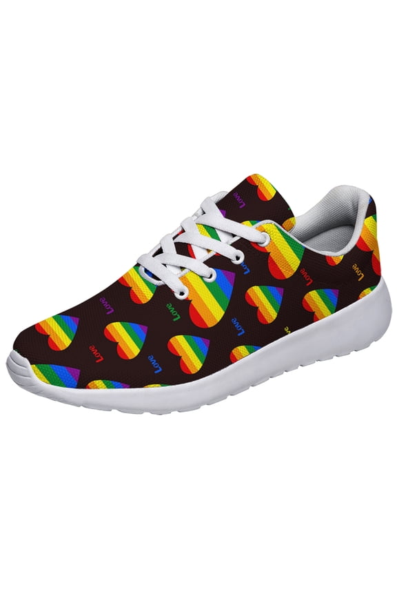 Unisex Fashion Rainbow Shoes, LGBT Sneakers for Men Women, Lightweight Breathable Running Walking Shoes White Size 9